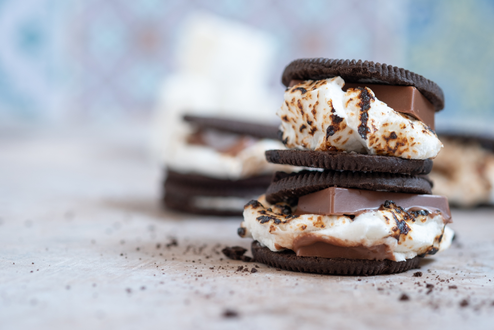 Melted,Dessert,Marshmallow,Smores,With,Chocolate,Cookies